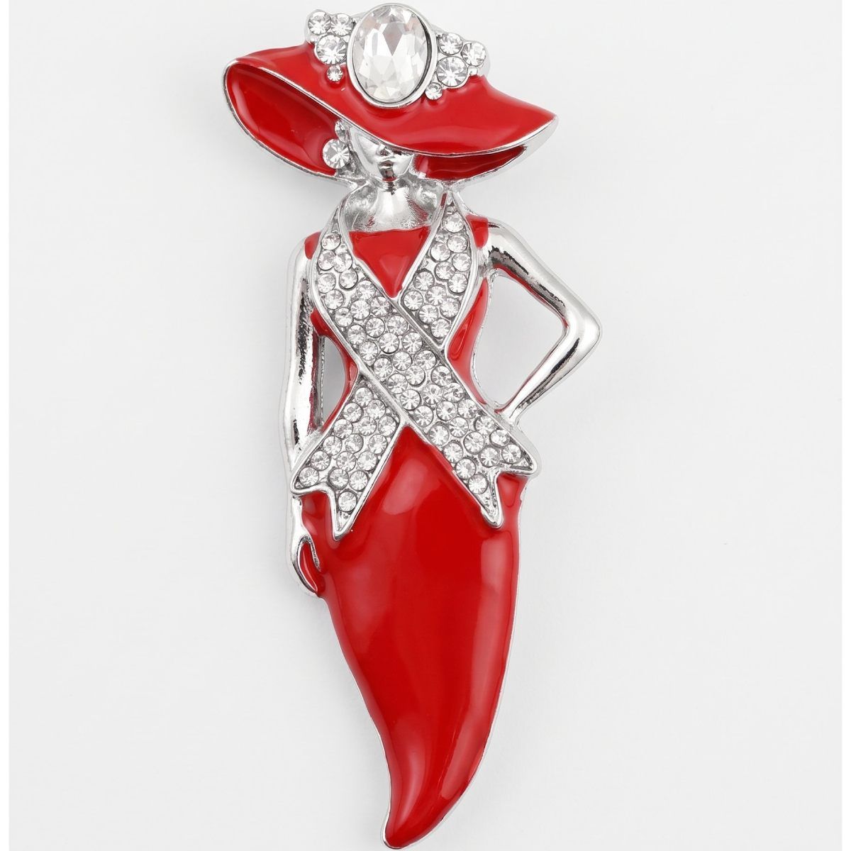 DST Red Lady Breast Cancer Ribbon Brooch Pin