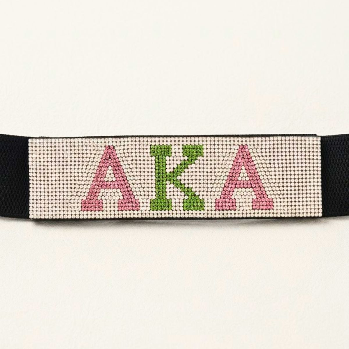 AKA Rhinestone Wide Black Stretch Canvas Belt