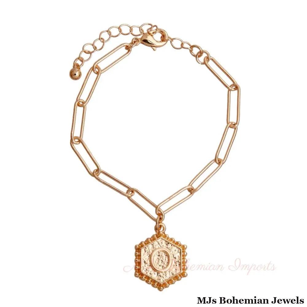 O Hexagon Initial Charm Bracelet