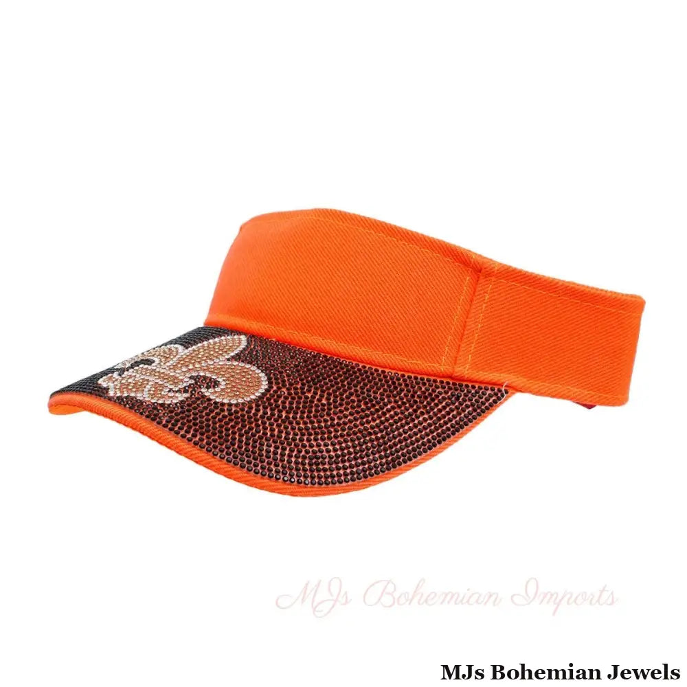 Orange Fleur de Lis Rhinestone Visor