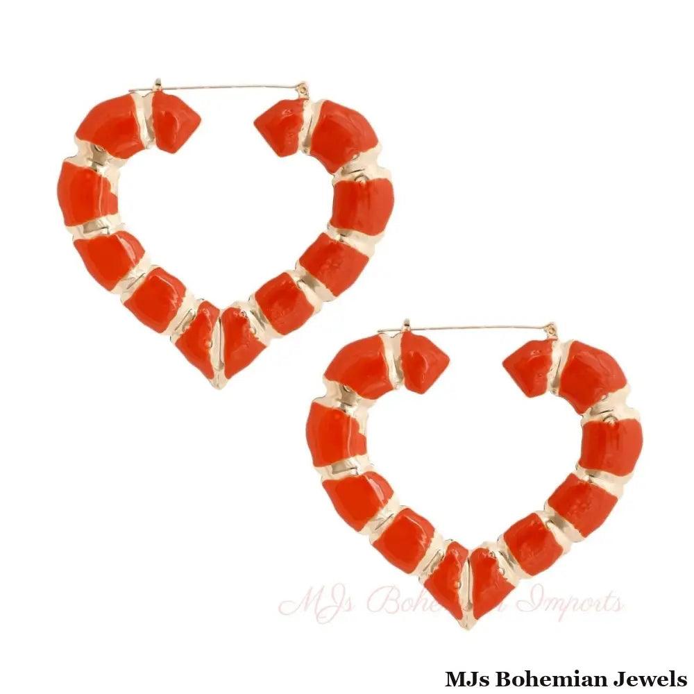 Orange Heart Bamboo Hoops