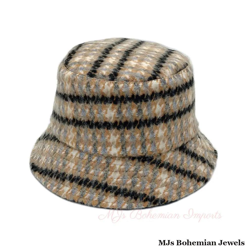 Orange Plaid Woolen Bucket Hat