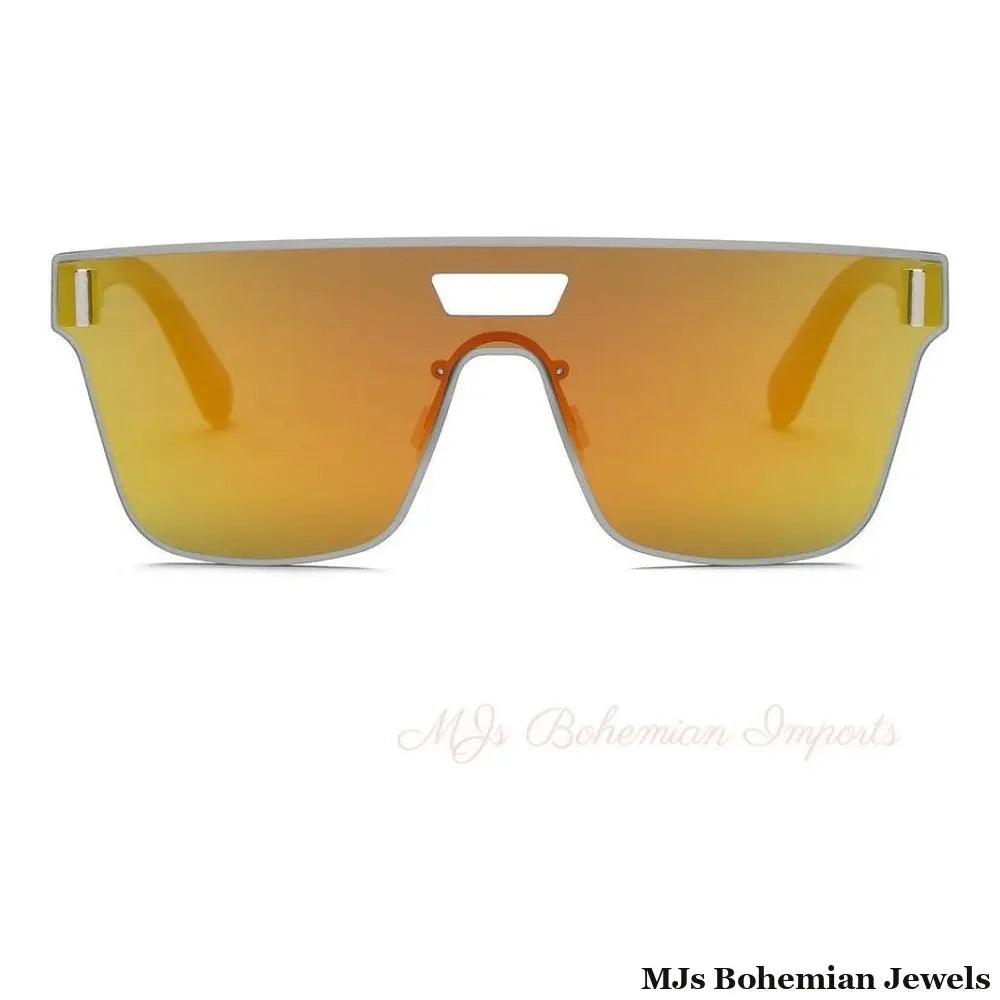 Orange Unisex Square Mirror Glasses