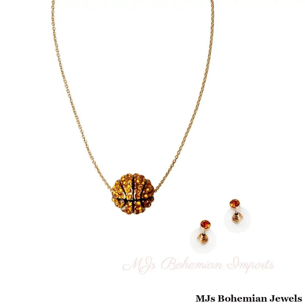 Pave Rhinestone Basketball Necklace Set
