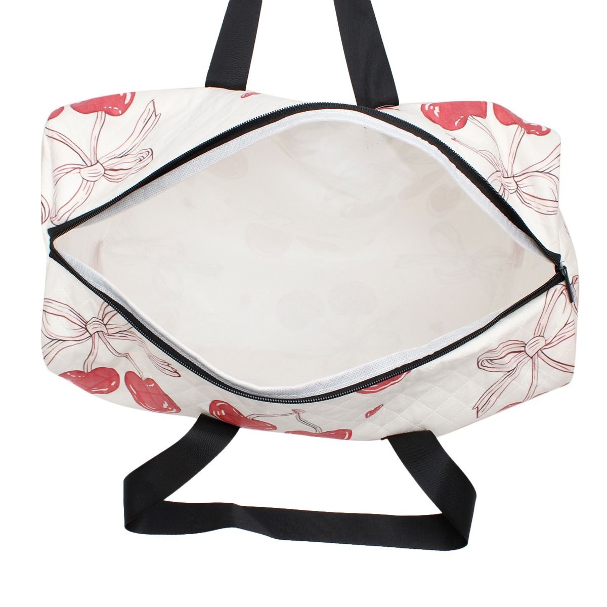 Travel Bag Cream Quilted Red Cherry Duffel