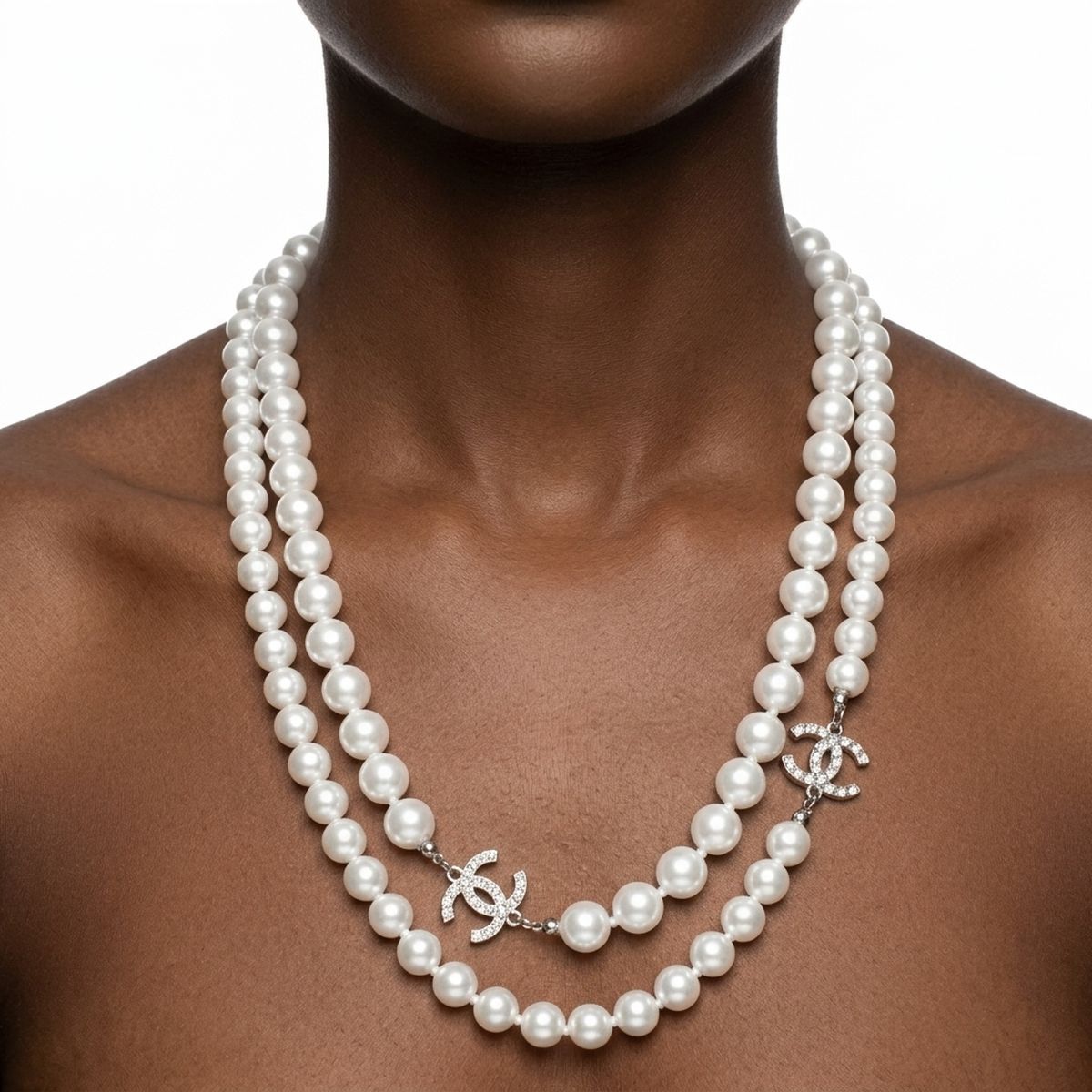 Parisian Long White Glass Pearl Charm Layer Set