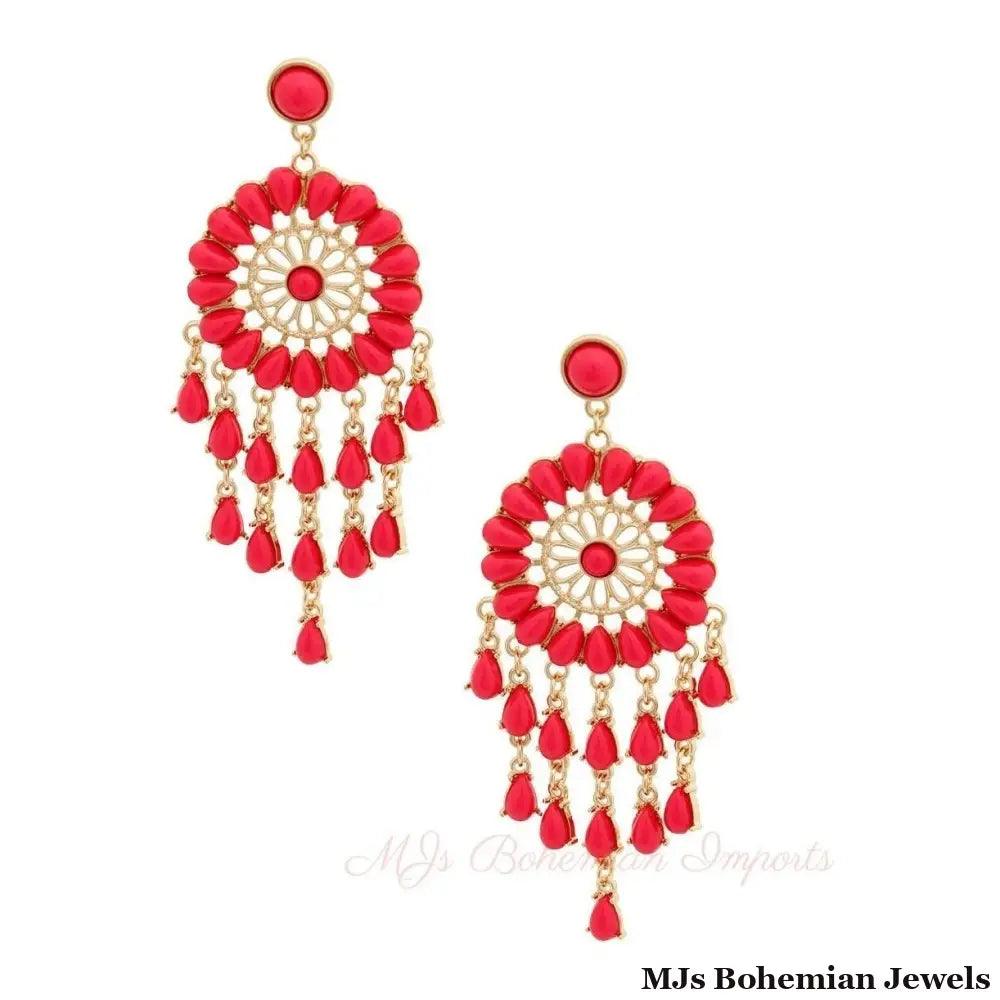 Pink Bead Dream Catcher Earrings