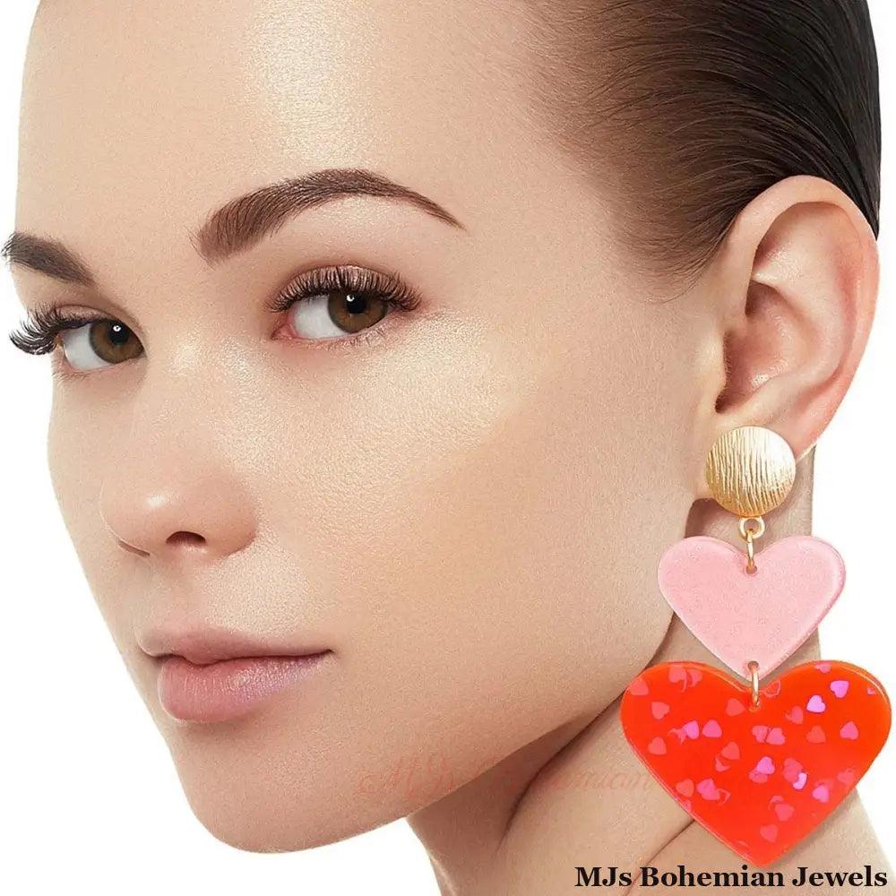 Pink Double Heart Earrings