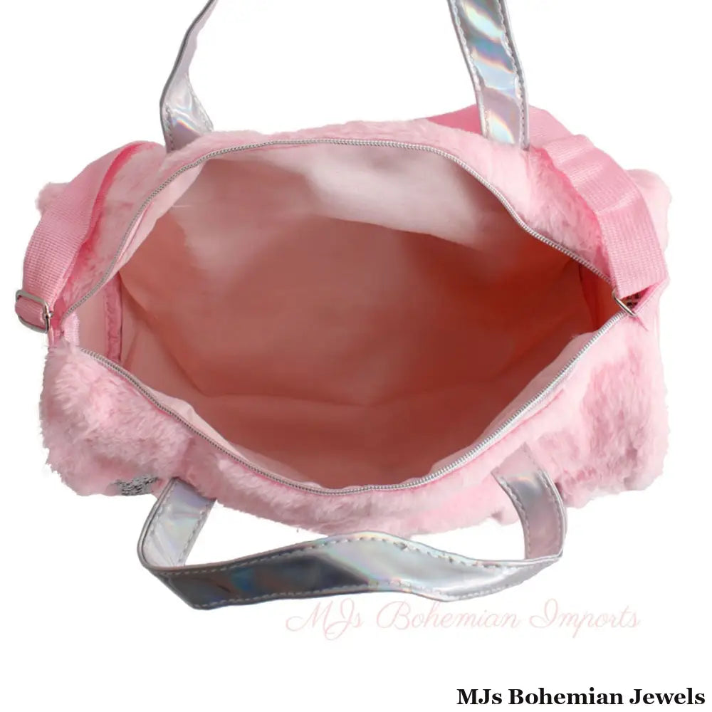 Pink Fur Glitter Duffel Bag