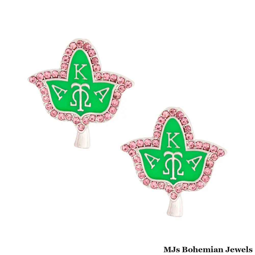 Pink Green Ivy Leaf Studs