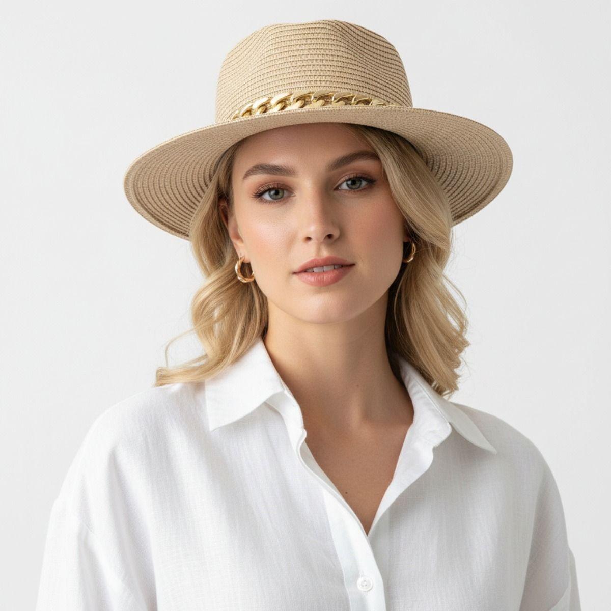 Ivory Chain Band Fedora Panama Hat