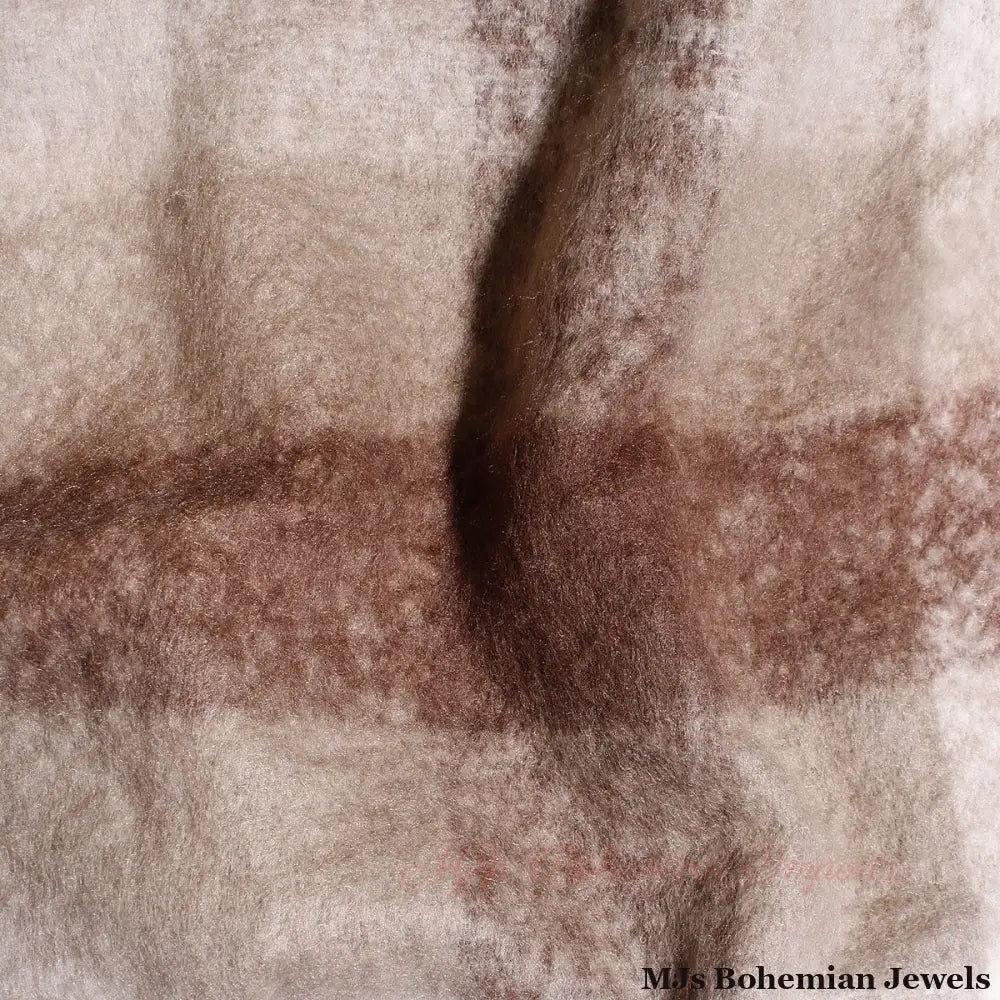 Poly Brown Plaid Long Zip Fringe Poncho for Women