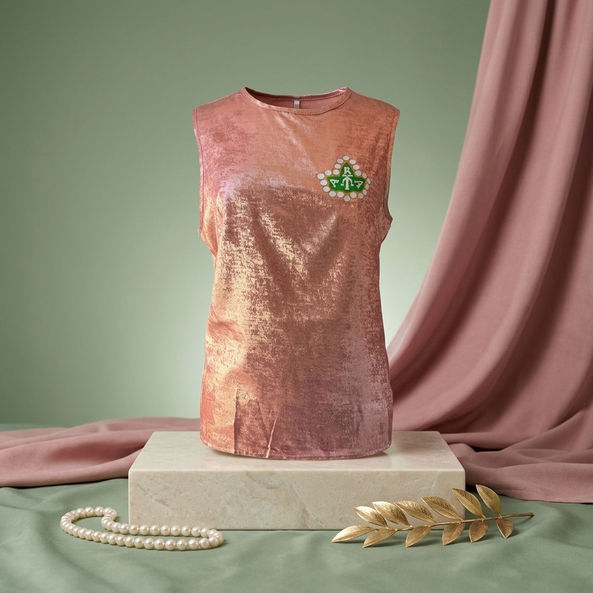 3XL AKA Ivy Leaf Pink Metallic Sleeveless Top