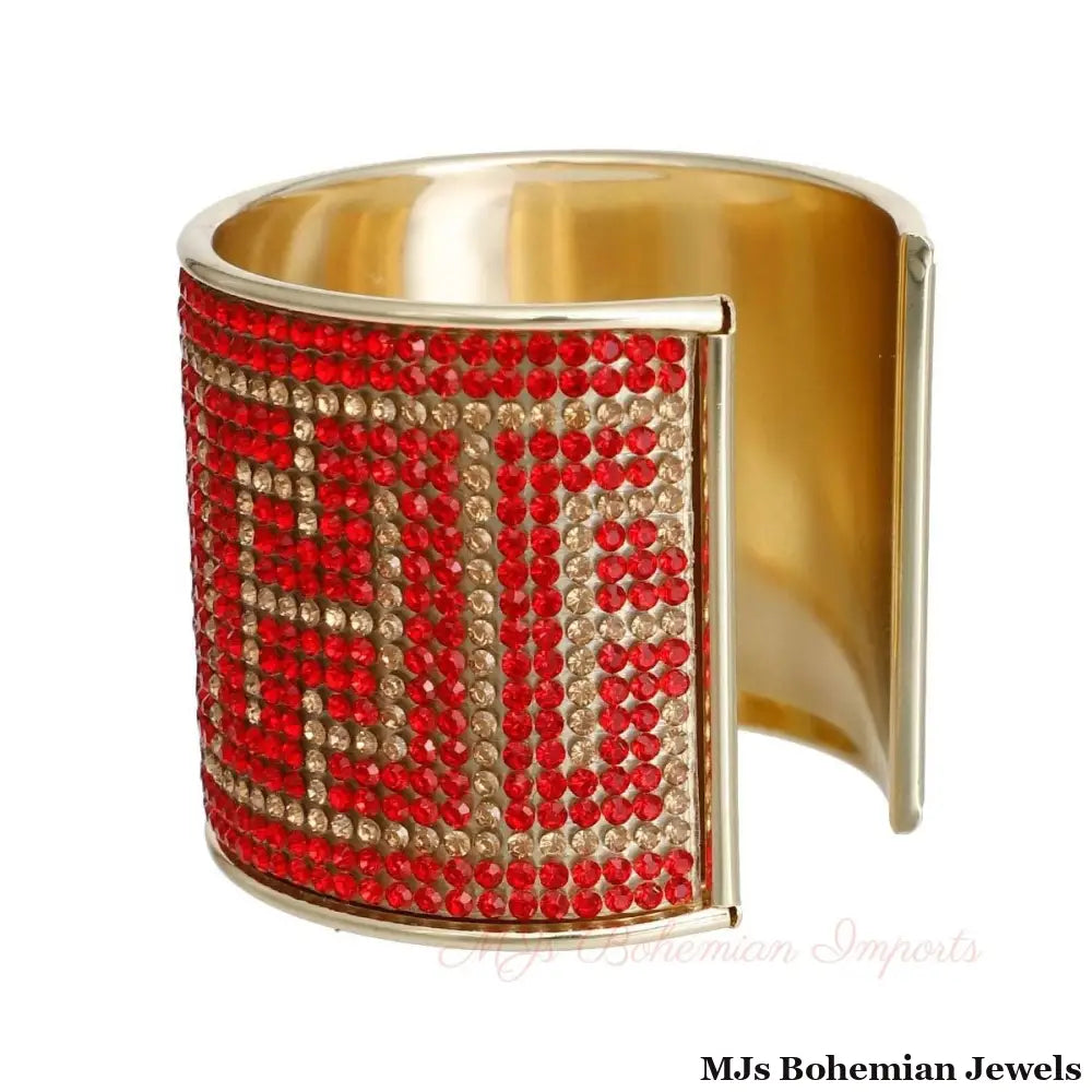 Radiant Red Greek Key Cuff - Bespoke Gold