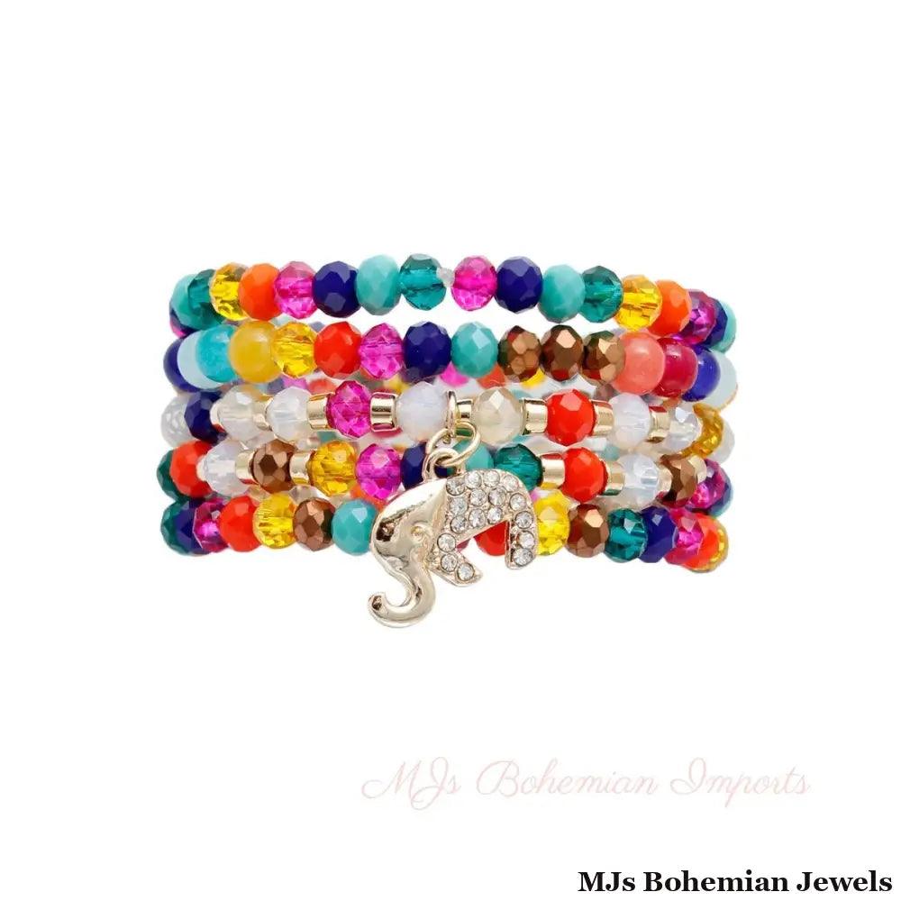 Rainbow Glass 5 Pcs Elephant Bracelets