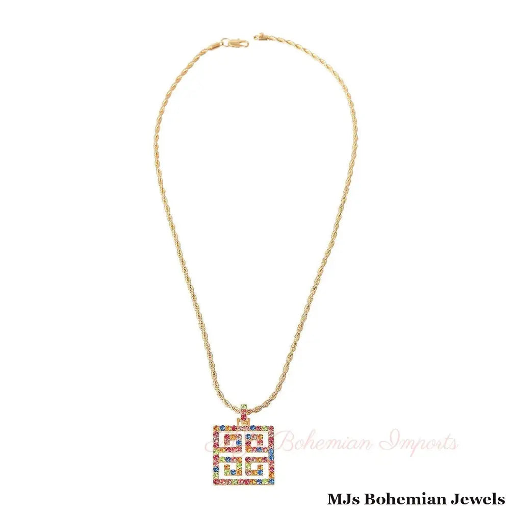 Rainbow Radiance: Multi-Hued Rhinestone Pendant