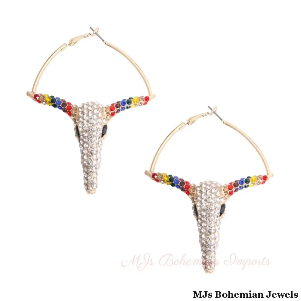 Rainbow Rhinestone Steer Hoops