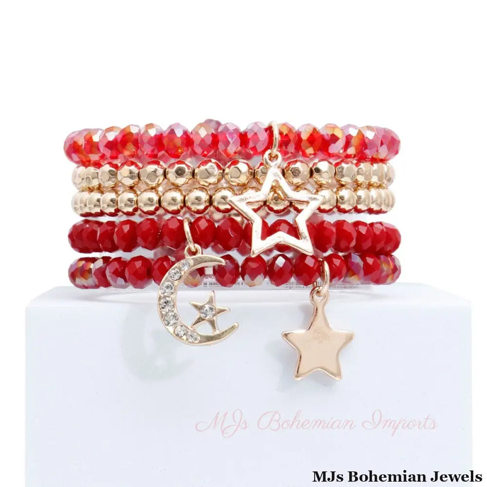 Red and Gold Glass Star Bracelets