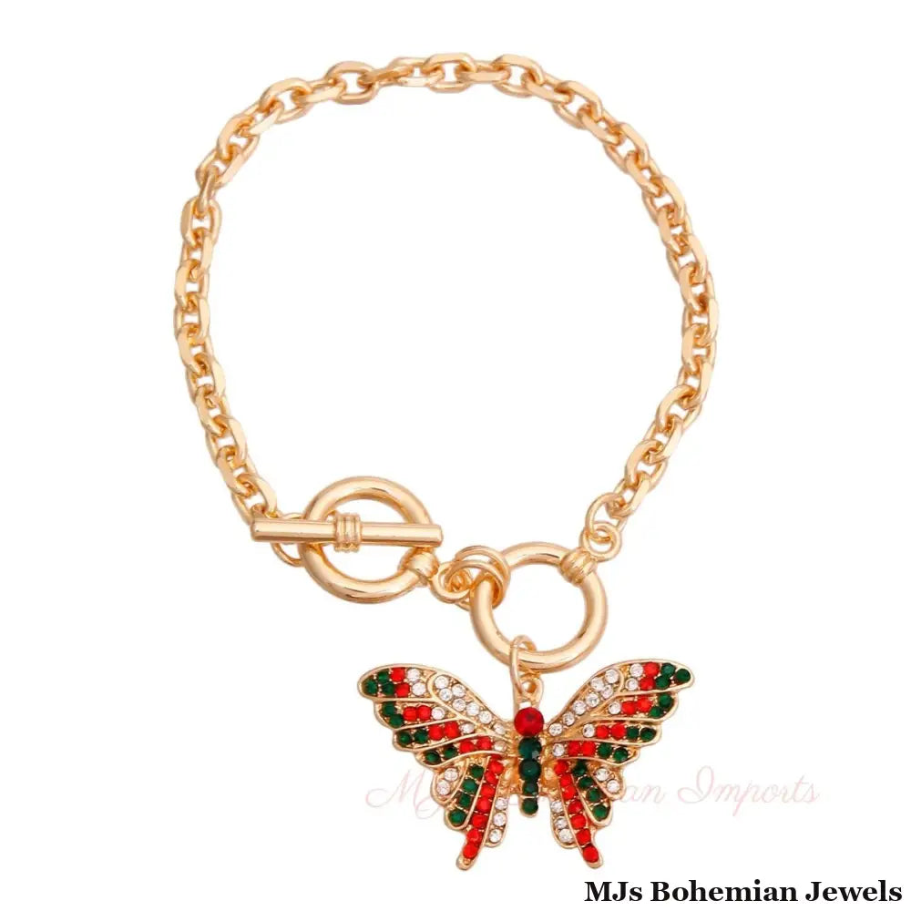 Red and Green Flutter Butterfly Bracelet
