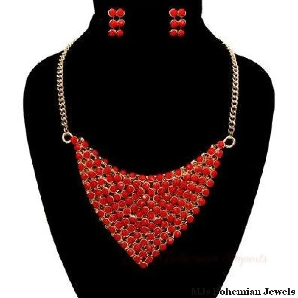 Red Bead Scarf Necklace Set