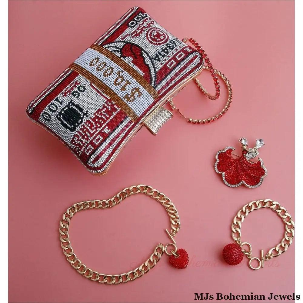 Red Bling Banded Cash Luxury Clutch