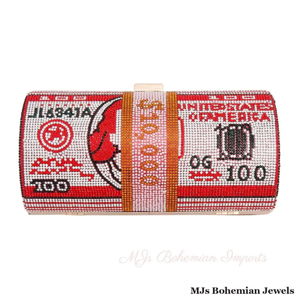 Red Bling Rolled Benjamins Clutch