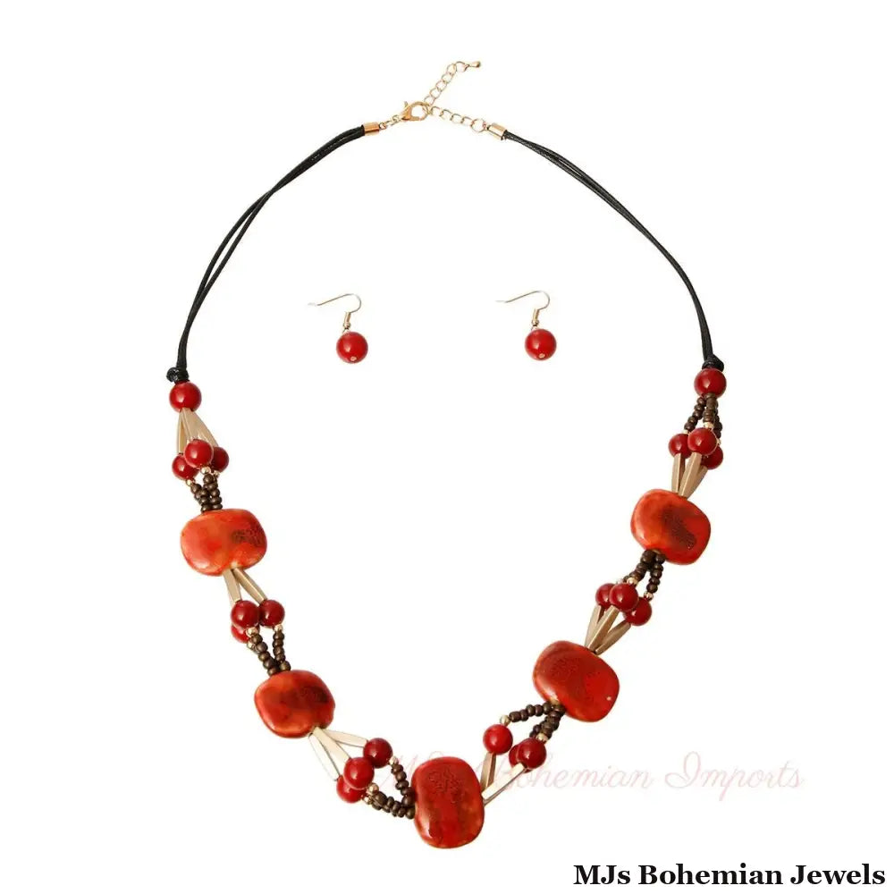 Red Ceramic Bead Cord Set