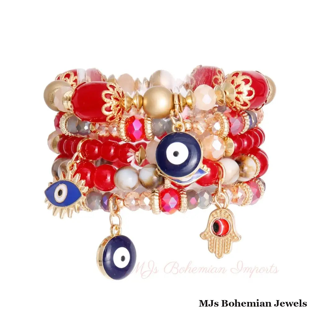 Red Glass Bead Evil Eye Bracelets