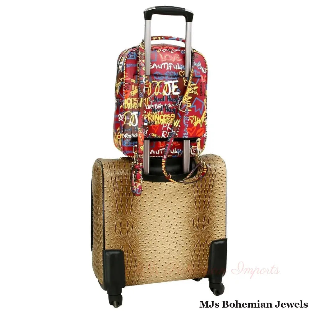 Red Graffiti Trolley Sleeve Backpack