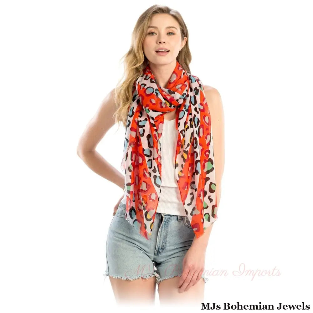 Red Leopard Lightweight Scarf