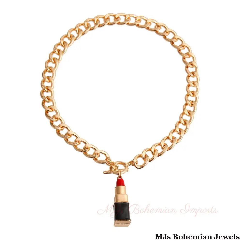 Red Lipstick Charm Necklace