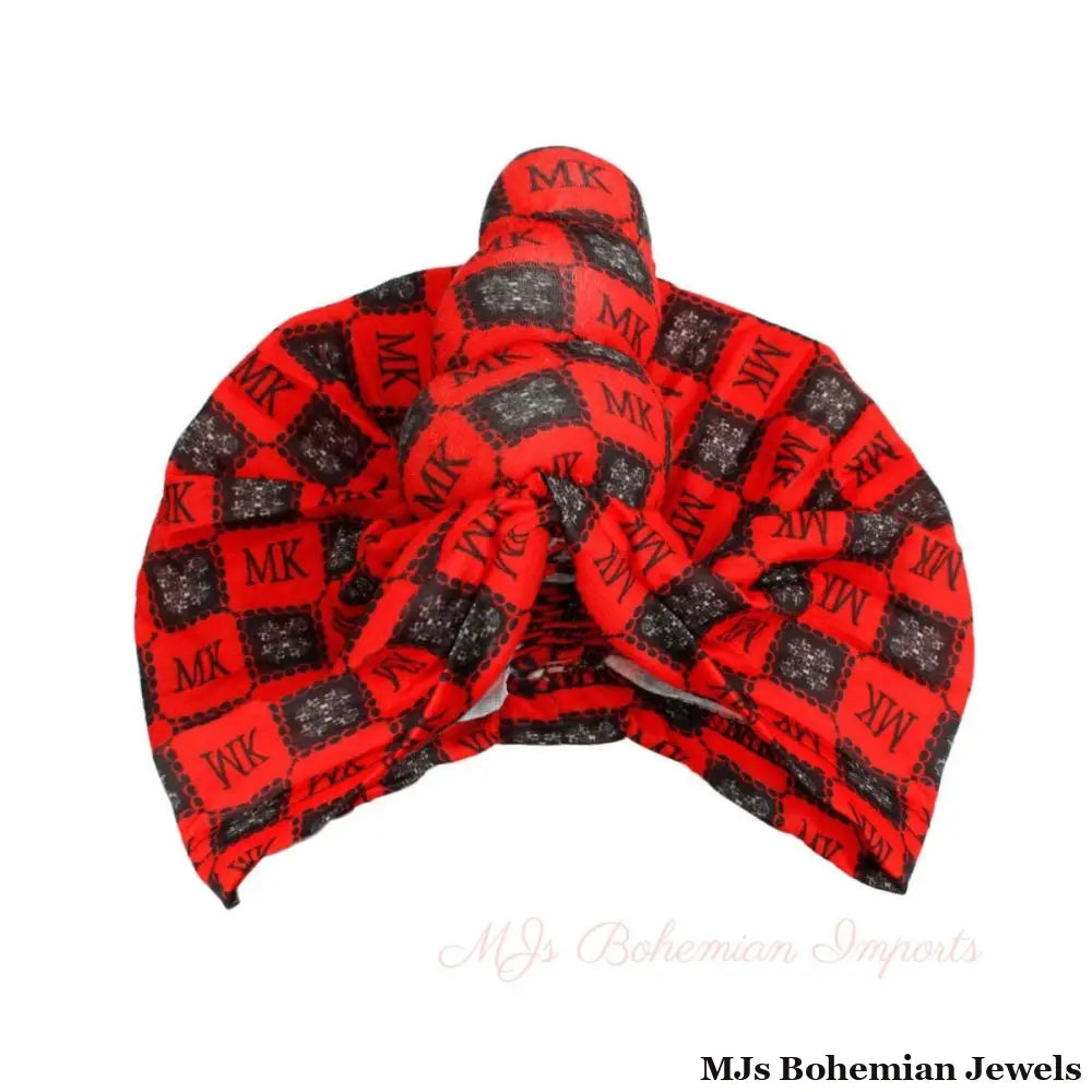 Red MK Tall Twist Knot Turban