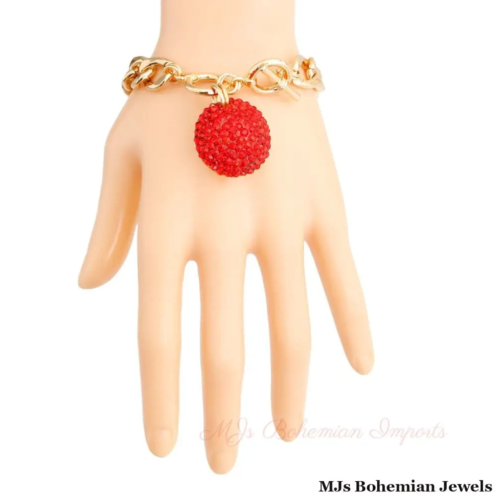 Red Pave Ball Toggle Bracelet