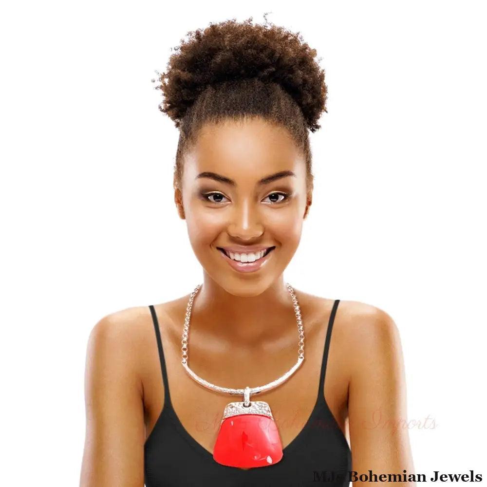 Red Trapezoid Pendant Necklace