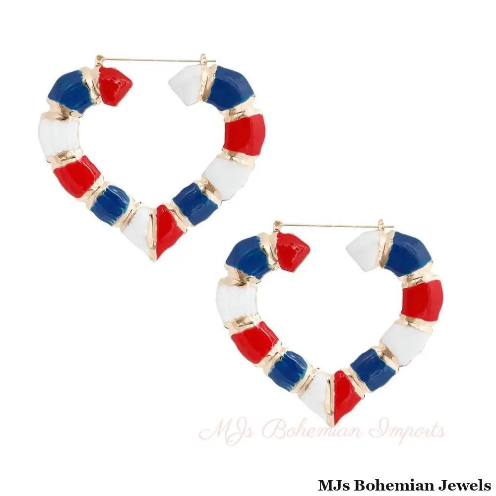 Red White Blue Heart Bamboo Hoops