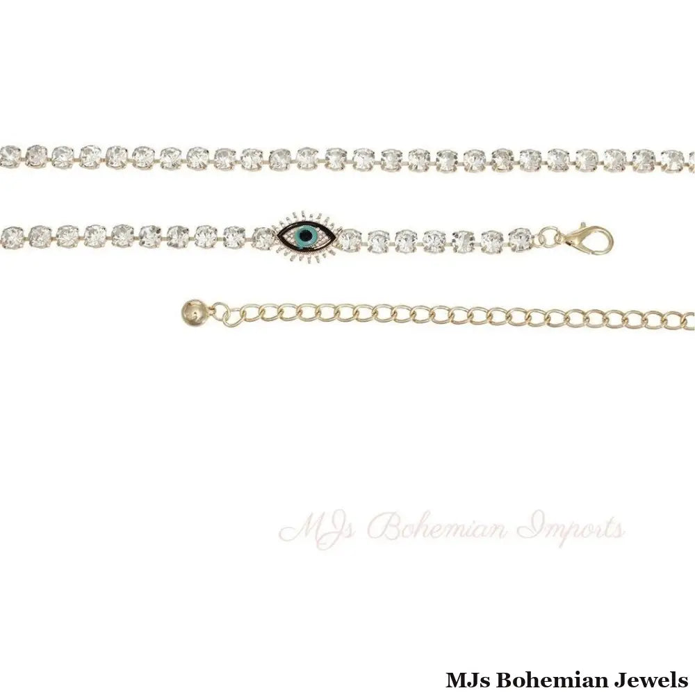 Rhinestone Belt Gold Evil Eye Chain Belt for Women