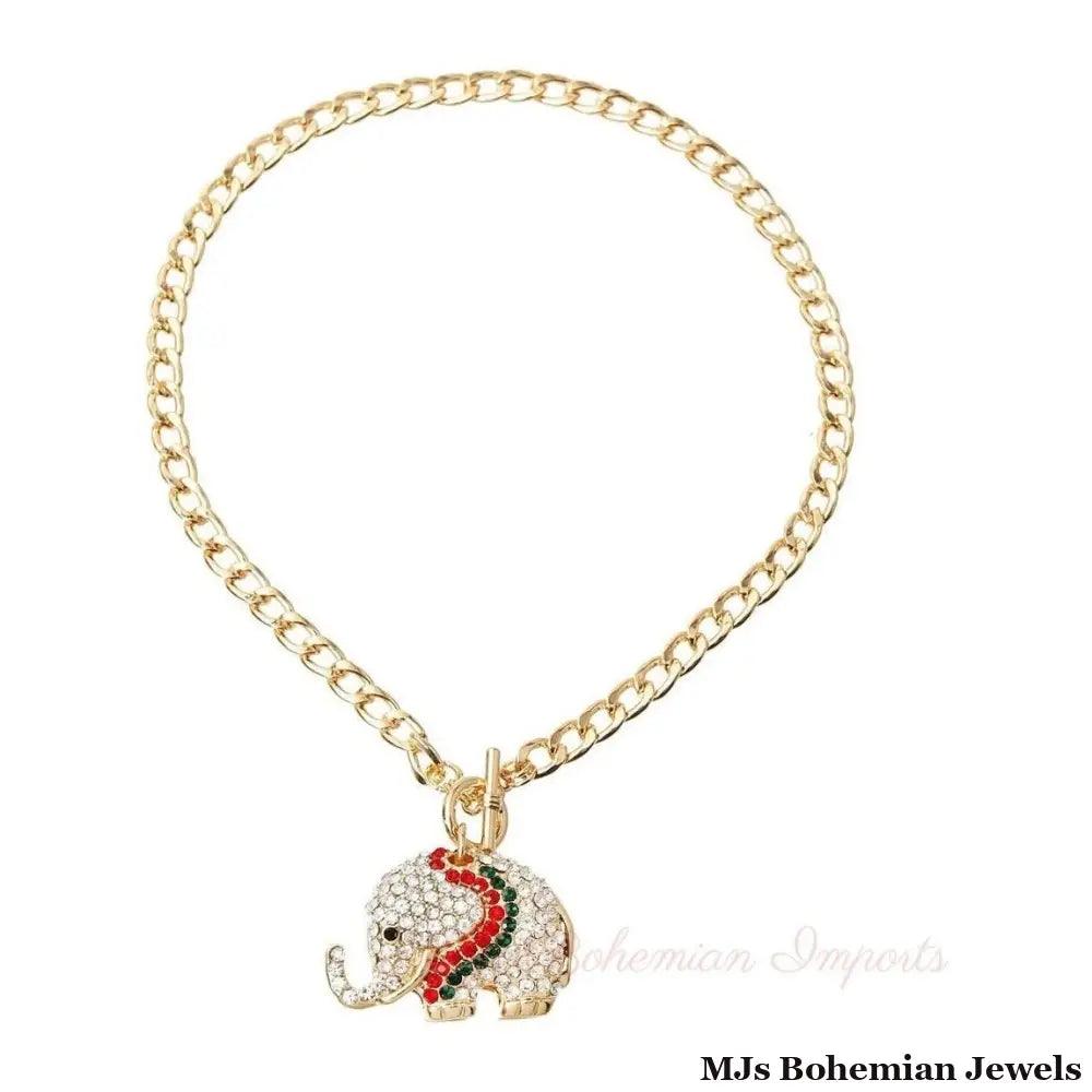 Rhinestone Elephant Toggle Necklace
