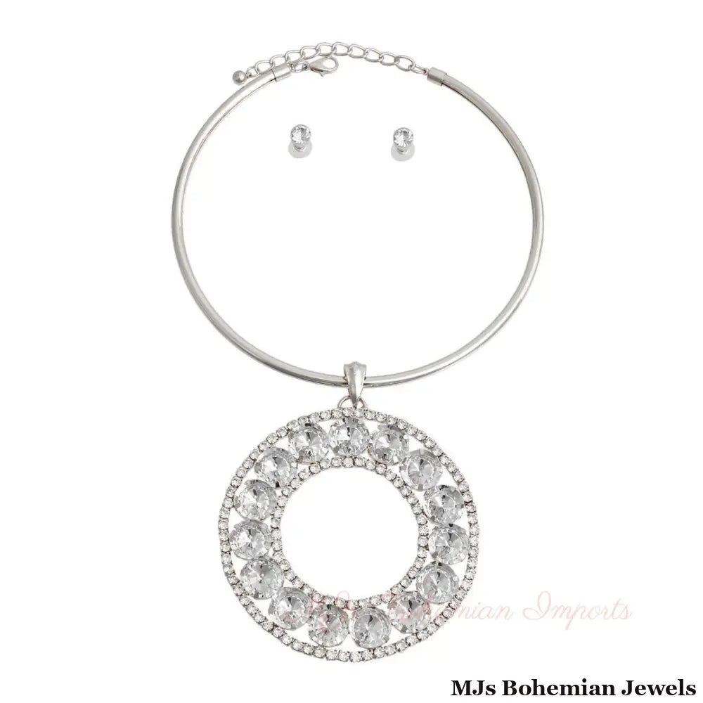 Rigid Silver Halo Circle Necklace