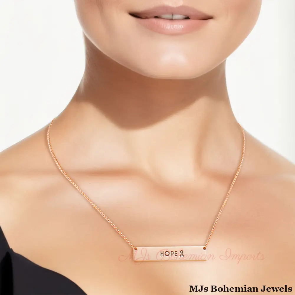 Rose Gold Ribbon HOPE Plate Necklace