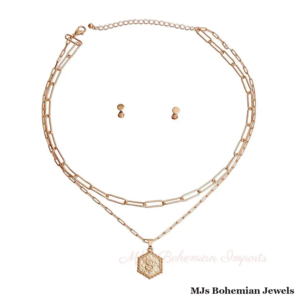 S Hexagon Initial Charm Necklace