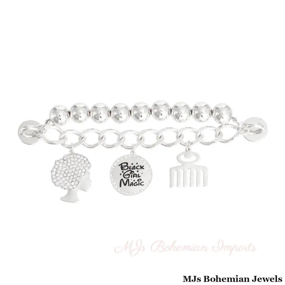 Silver Black Girl Magic Phone Strap