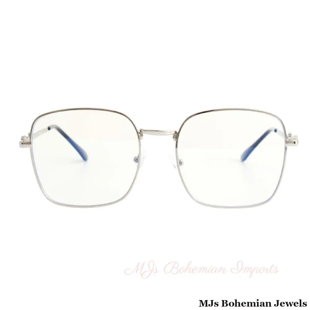 Silver Blue Light Square Glasses