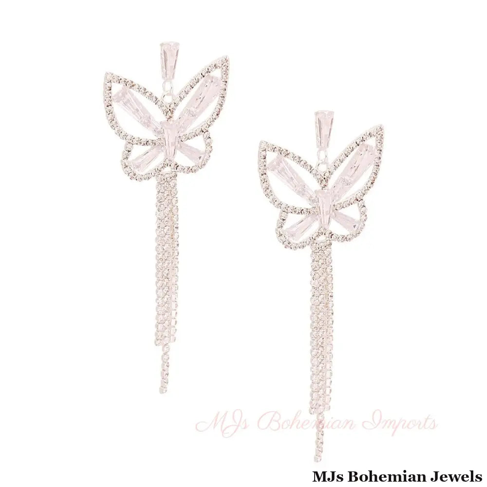 Silver Butterfly Fringe Earrings