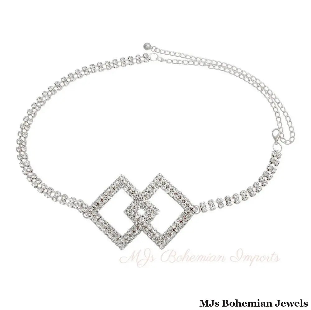 Silver Embellished Diamond Chain Belt