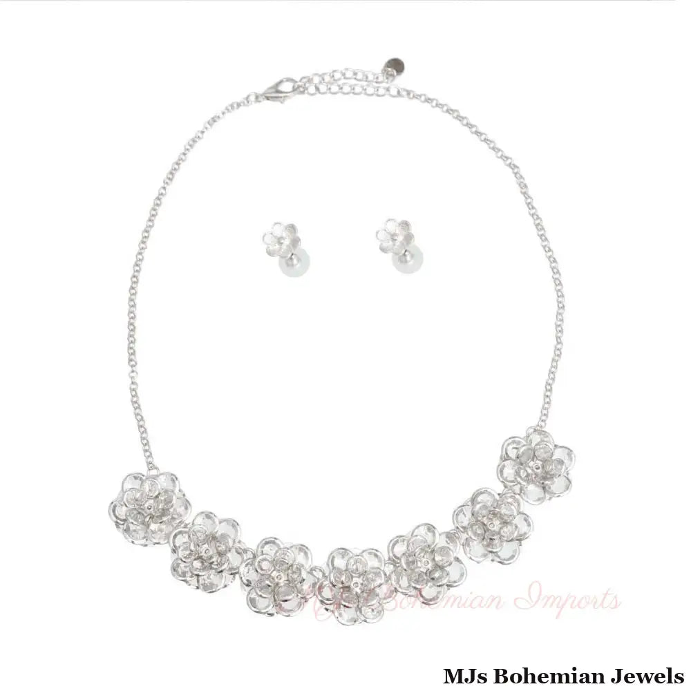 Silver Glass 3D Flower Collar Set