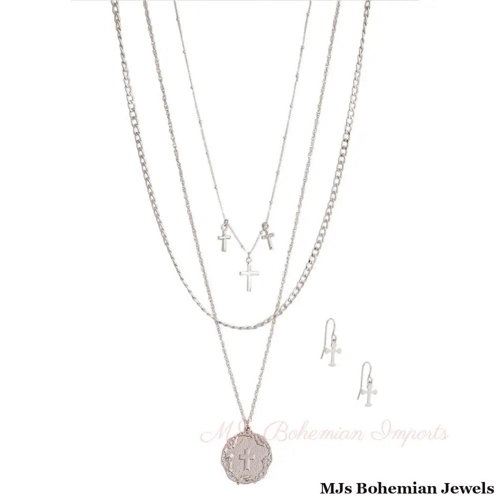 Silver Layered Religious Cross Chain