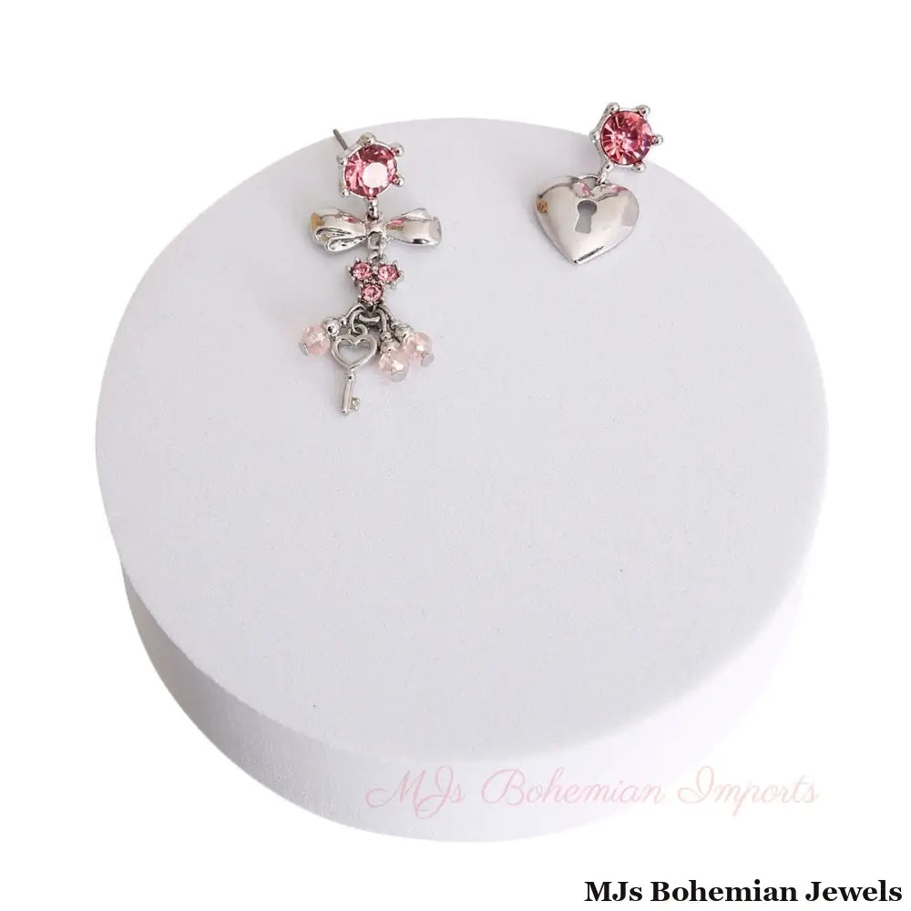 Silver Mismatched Lock Key Earrings
