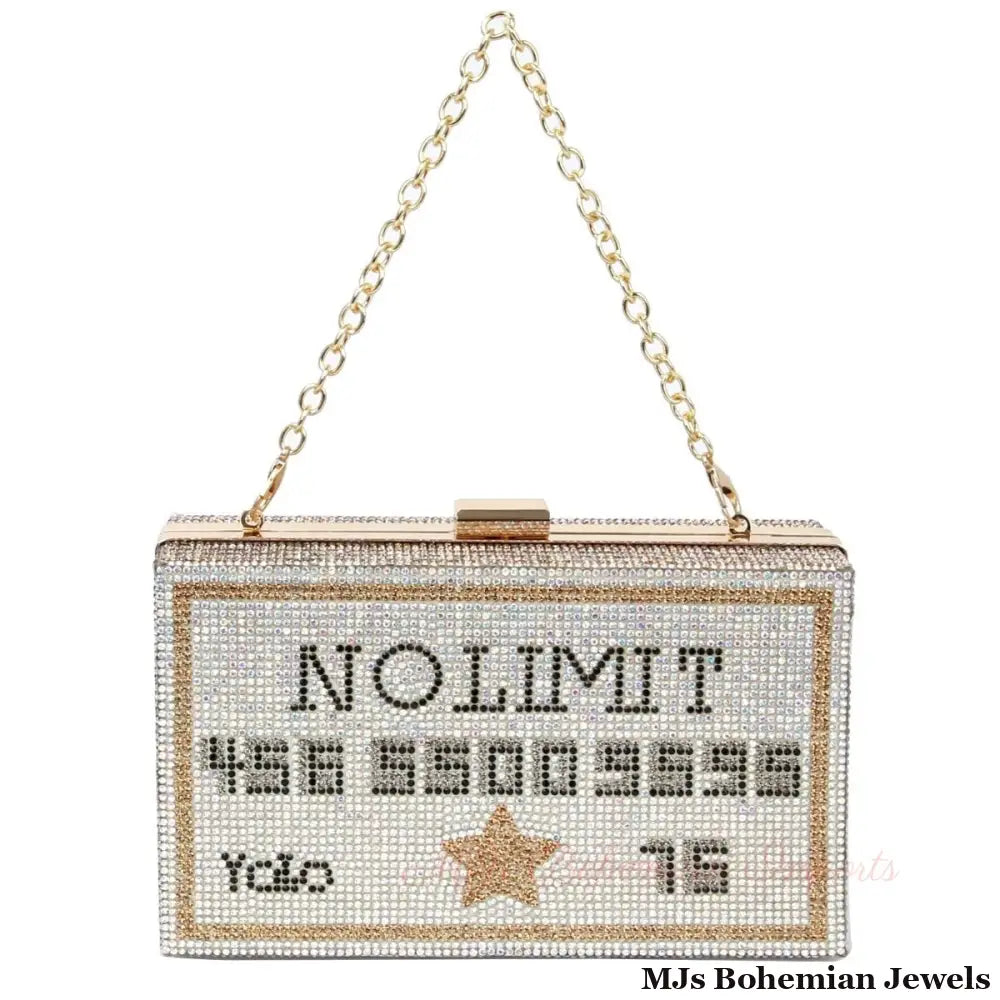 Silver No Limit Card Bling Clutch