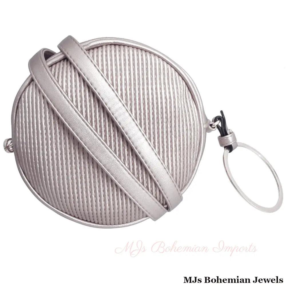 Silver Ribbed Circle Crossbody Wristlet