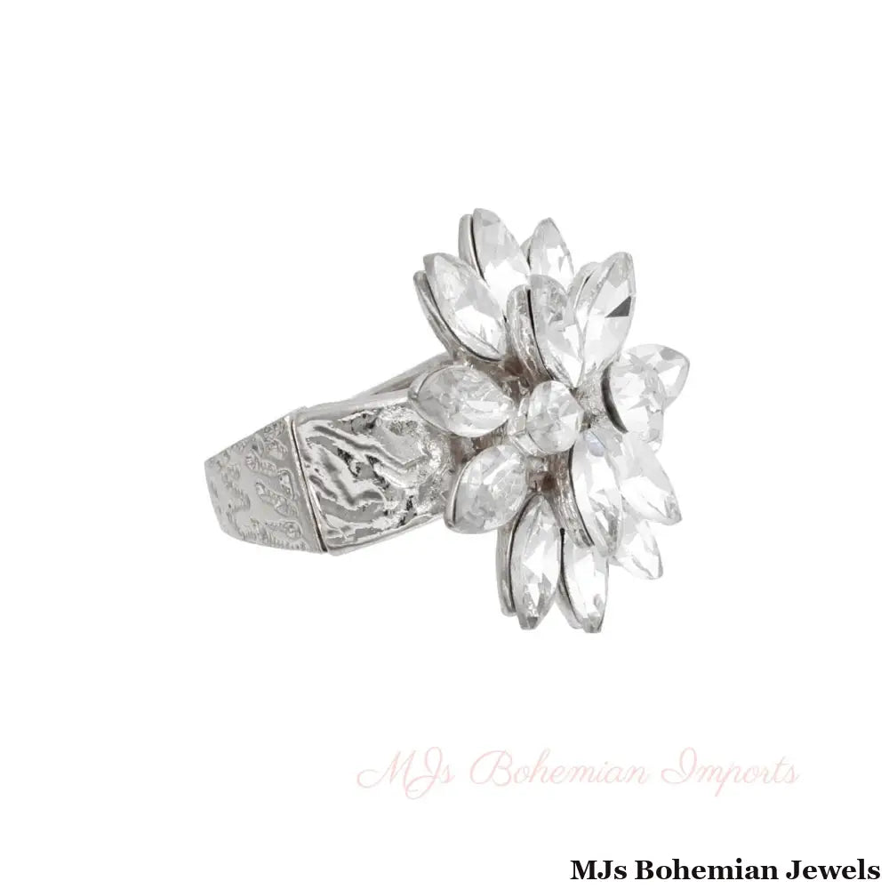 Silver Stacked Marquise Flower Ring
